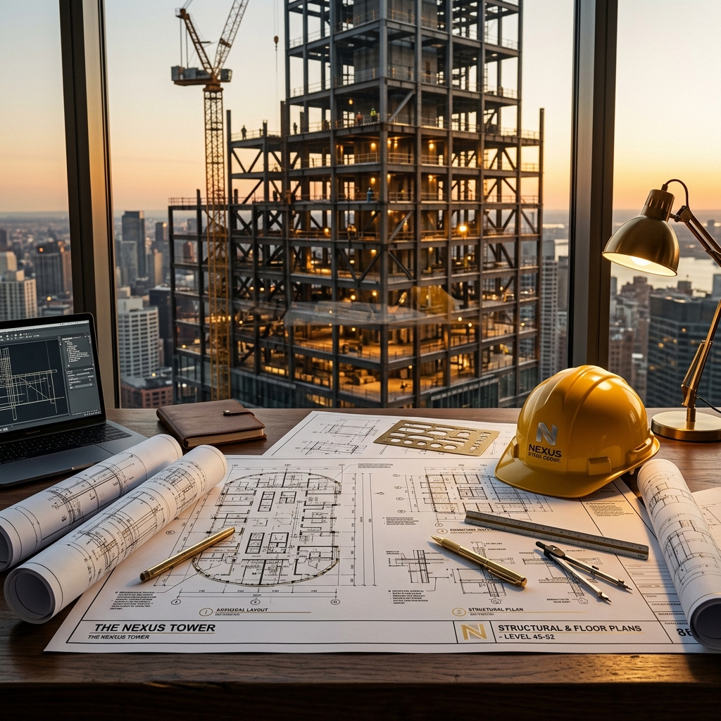 Architectural Blueprint and Hard Hat Planning